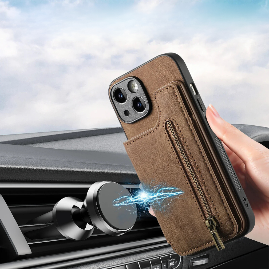 Carteira de Couro com Zíper para iPhone - Baron