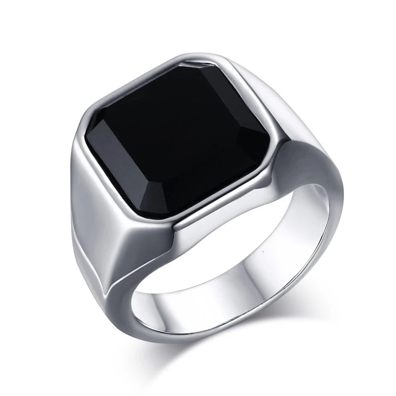 Vnox-Anéis Sinete Carneliano para Homens, Cor Ouro Preto, Aço Inoxidável, Quadrado, Pedra Semi-Preciosa, Jóias da Moda Masculina