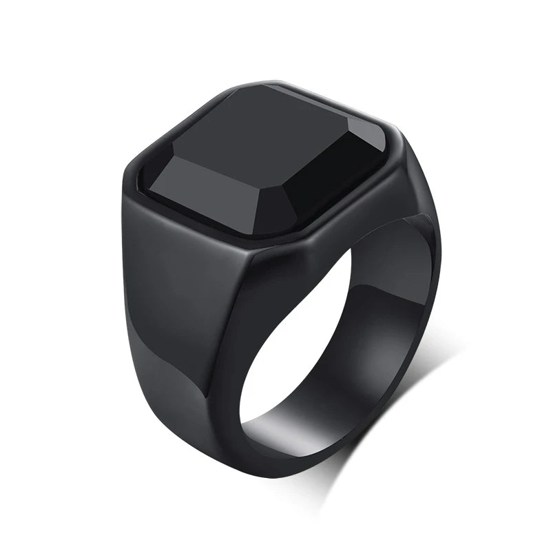 Vnox-Anéis Sinete Carneliano para Homens, Cor Ouro Preto, Aço Inoxidável, Quadrado, Pedra Semi-Preciosa, Jóias da Moda Masculina