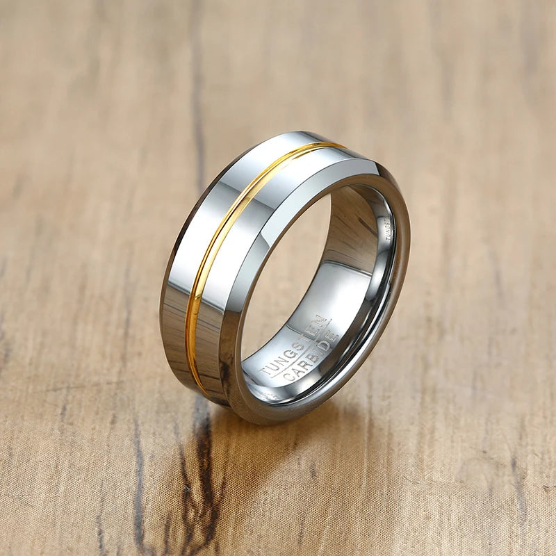 Anel de casamento vnox de tungstênio qualificado, 8mm, ranhurado, antiarranhão para homens, presente de aniversário