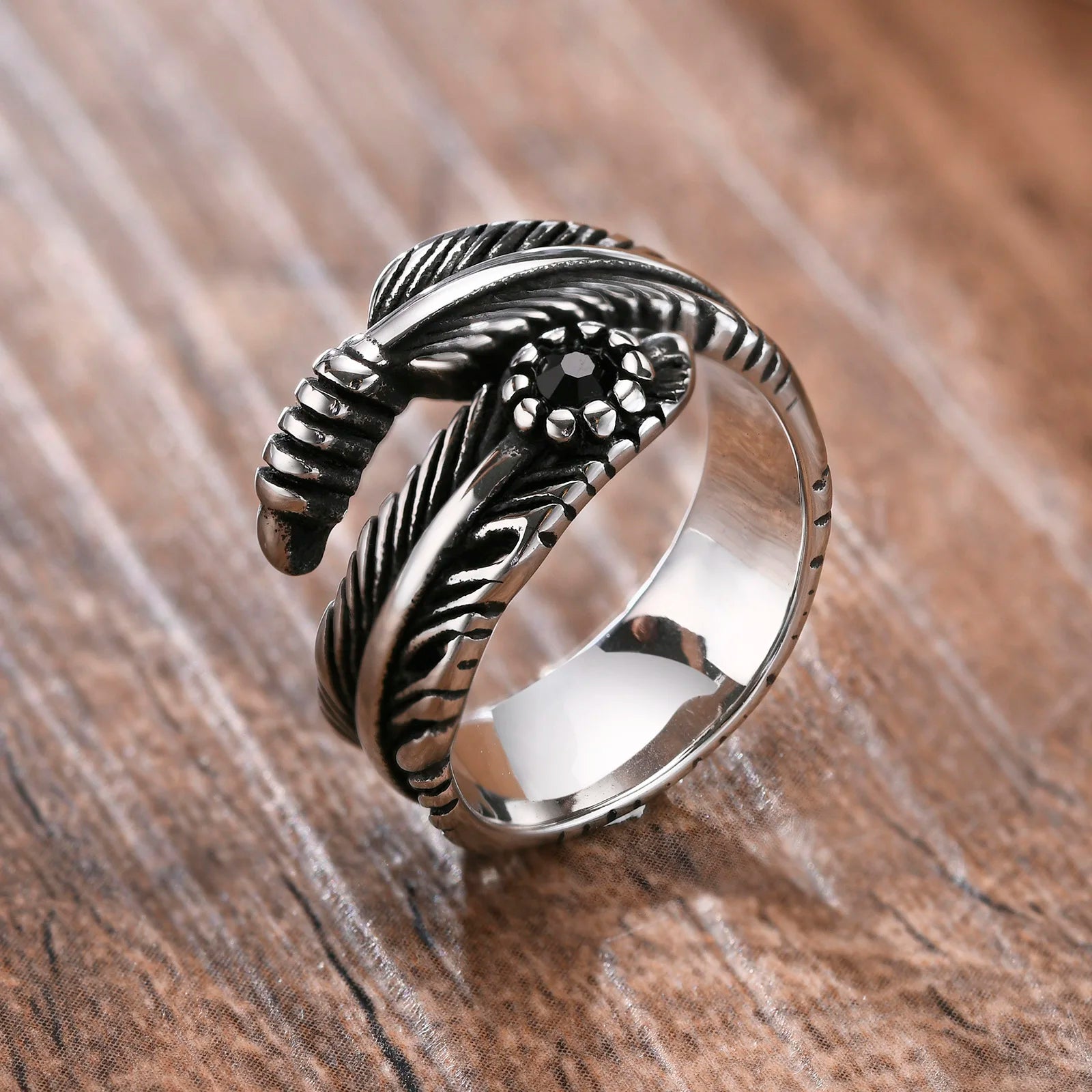 Vnox boho anéis de penas retrô para homens, anel de dedo estilo asas de aço inoxidável de cor antiga, joias masculinas rock punk