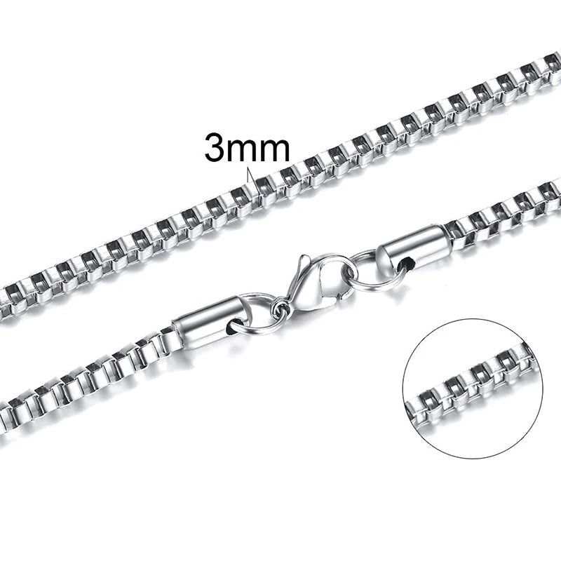 Colar de corrente em caixa de aço inoxidável masculino, gargantilha de 1 a 3mm de espessura 18 a 24"