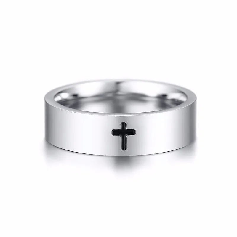 Anel de corte simples vnox de aço inoxidável, anel de cruz unissex em aço inoxidável brilhante de 4mm, acessório religioso e masculino para mulheres e homens