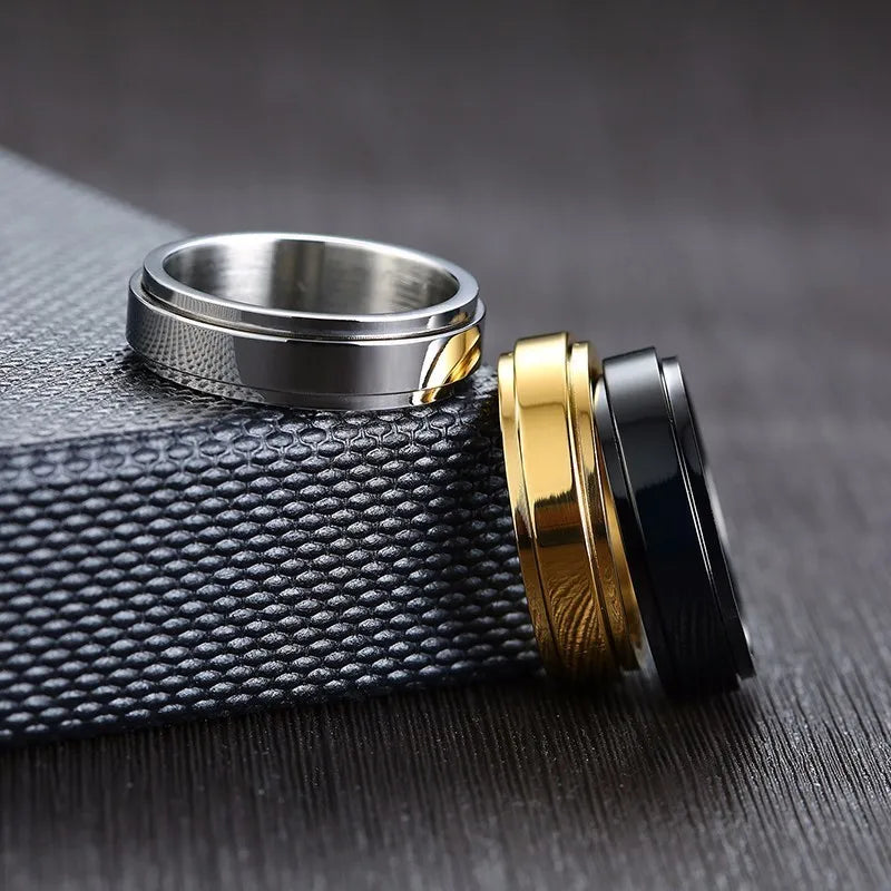 Vnox anel giratório personalizado para homens e mulheres, 6mm, aço inoxidável, faixa de casamento rotativa, nome personalizado, data, inicial, anel de cauda masculino