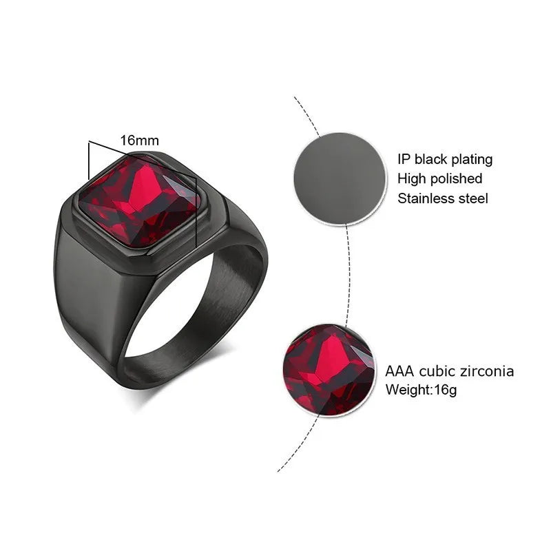 Vnox-Grande Anel de Pedra para Homens, Aço Inoxidável, Chunky, Aliança Masculina, Jóias Punk, Cor Preta e Dourada