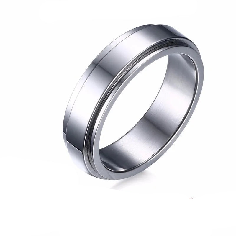 Vnox anel giratório personalizado para homens e mulheres, 6mm, aço inoxidável, faixa de casamento rotativa, nome personalizado, data, inicial, anel de cauda masculino