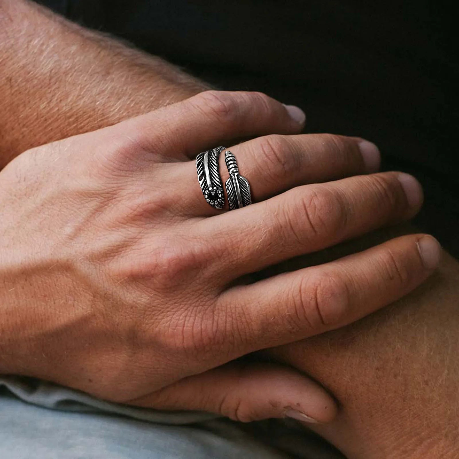 Vnox boho anéis de penas retrô para homens, anel de dedo estilo asas de aço inoxidável de cor antiga, joias masculinas rock punk