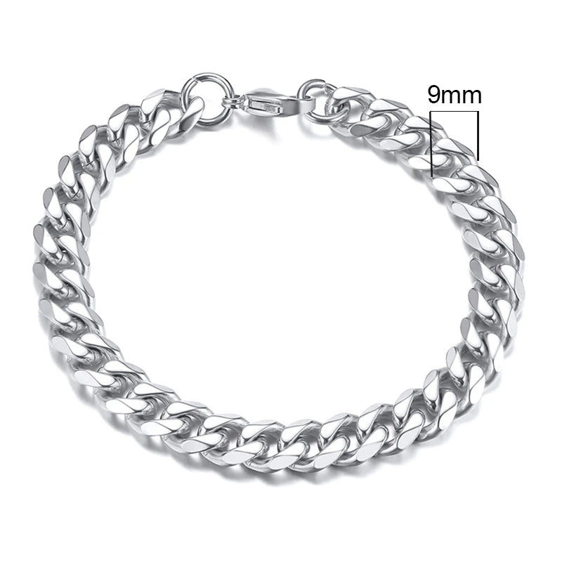 Vnox-Pulseira em aço inoxidável cubano para homens, Chunky Miami Curb Wristband, Punk clássico, jóias masculinas pesadas, 3-11mm