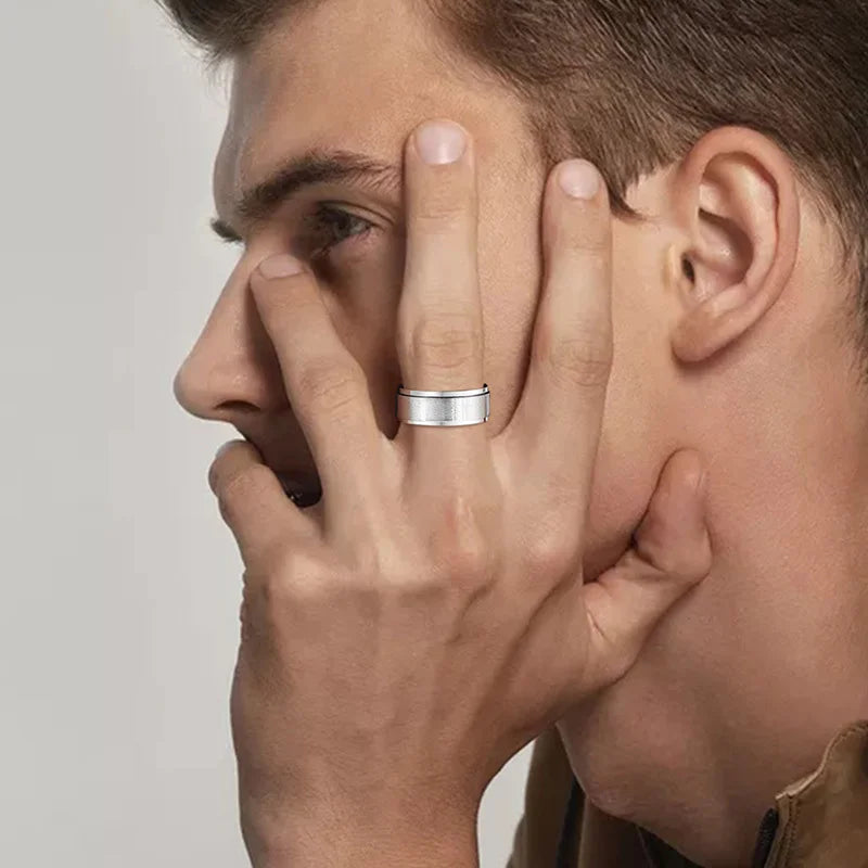 Vnox anel giratório personalizado para homens e mulheres, 6mm, aço inoxidável, faixa de casamento rotativa, nome personalizado, data, inicial, anel de cauda masculino