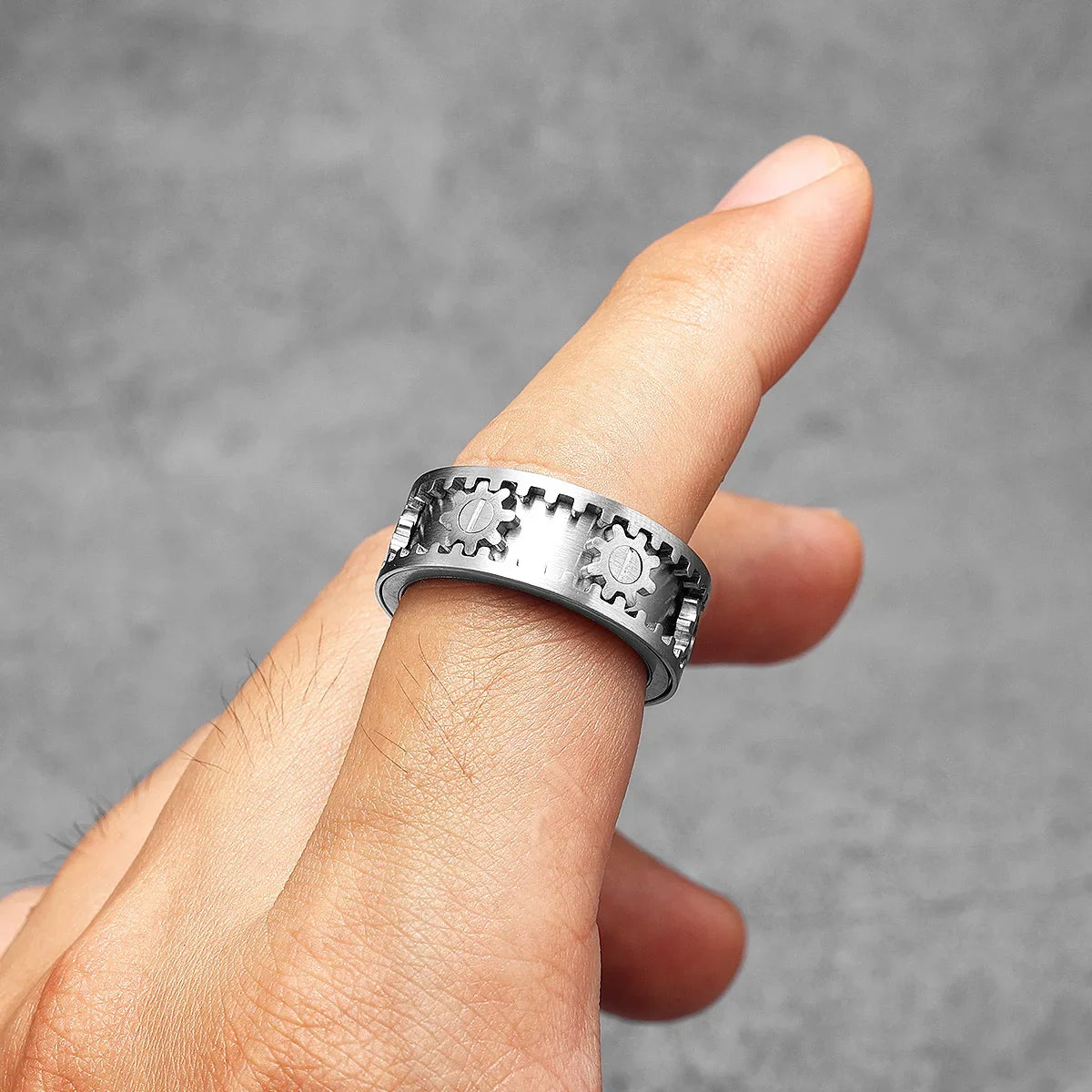 Fidget Spinner Gear Rings para homens e mulheres, aço inoxidável, Punk Jewelry, novo no rock, coisas estranhas, acessórios de moda, presente, atacado