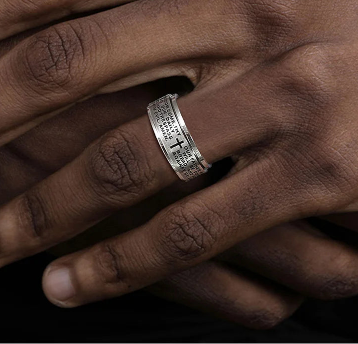 Ring-anel giratório de 8mm masculino, joia de dedo de aço inoxidável, rot, de bíblia, ideal para alívio de estresse e fé