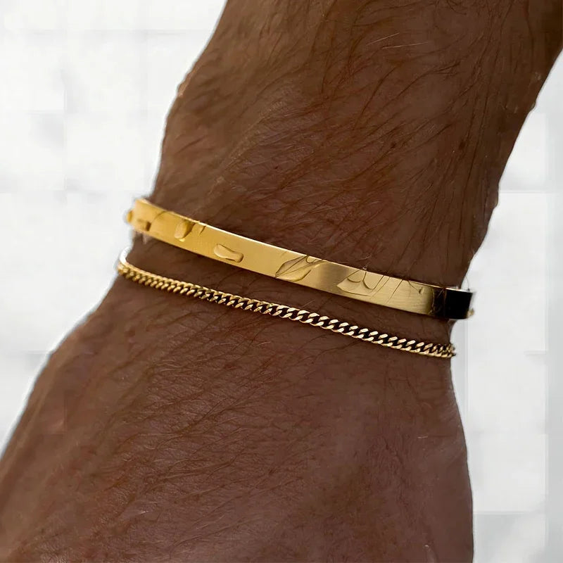 Pulseira Punk de aço inoxidável para homens, bracelete impermeável, banhado a ouro 14k, corrente de ligação cubana, pulseiras da moda, jóias de uso diário