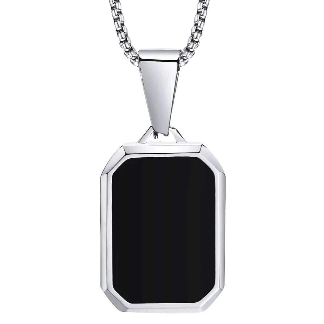 Colares casuais de esmalte preto para homens, colar com pingente quadrado de aço inoxidável à prova d'água, colar masculino simples da moda, presente de joia