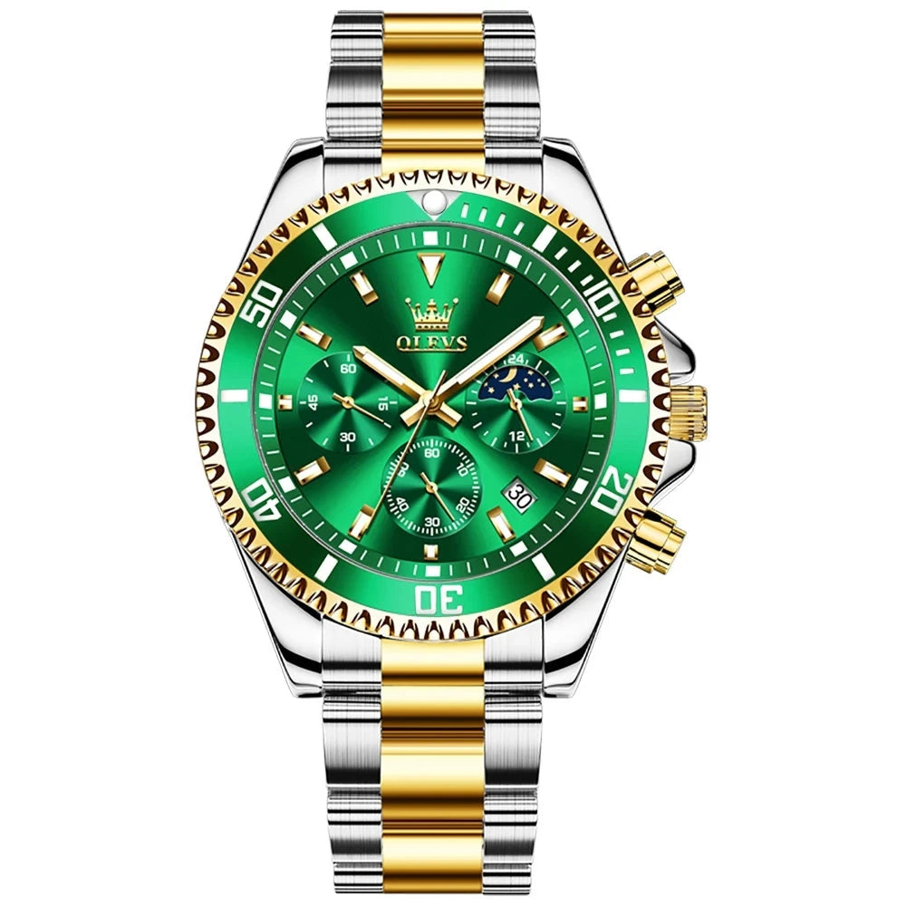 OLEVS Relógio de pulso de luxo masculino, top relógios masculinos, cronógrafo impermeável, high-end, fase original da lua, quartzo, 2870