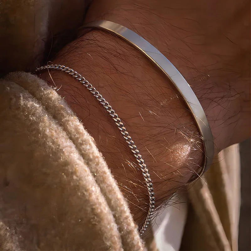 Pulseira Punk de aço inoxidável para homens, bracelete impermeável, banhado a ouro 14k, corrente de ligação cubana, pulseiras da moda, jóias de uso diário
