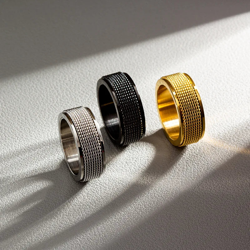 Anéis giratórios de aço inoxidável para mulheres e homens, corrente de malha rotativa elegante, anti stress, aliviar a ansiedade, presente da jóia, 8mm