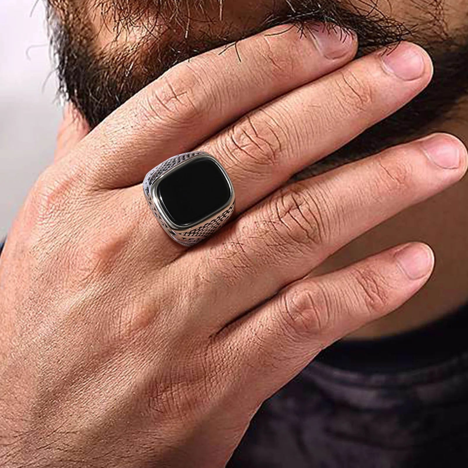 Vnox-Anéis de pedra ônix em aço inoxidável para homens, anel sinete metálico, punk rock, estiloso, moda legal, presentes para ele, jóias