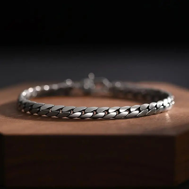 Pulseira cubana de prata esterlina s925 para homens e mulheres, presentes elegantes para joias, corrente de crochê artesanal, moda, simples