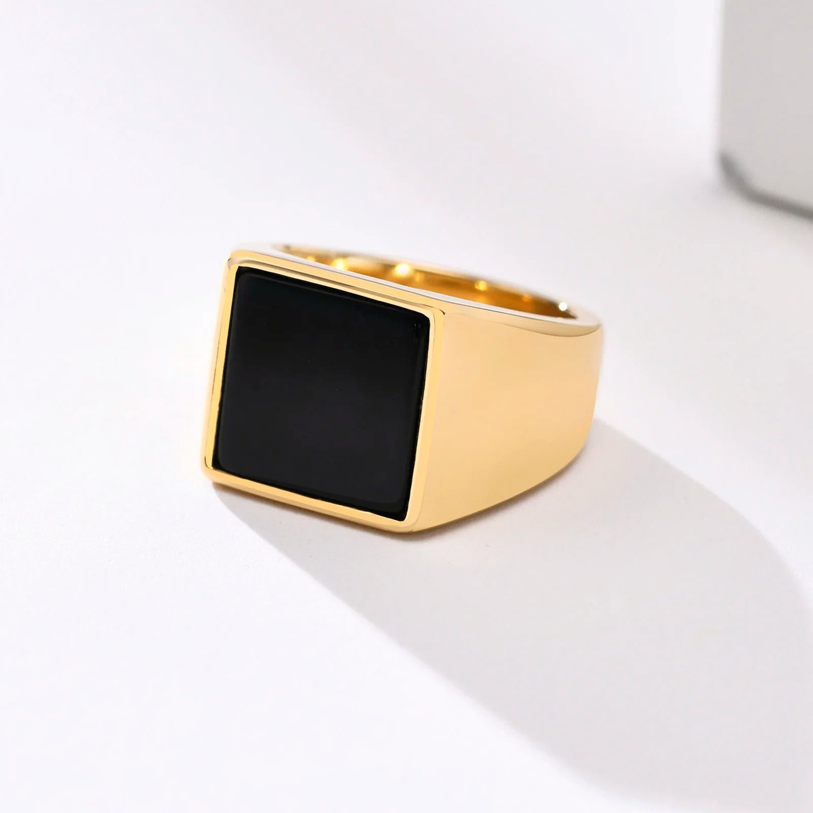 Vnox-Pulseiras elegantes de aço inoxidável para homens e mulheres, sinete quadrado preto, anel de polegar do pinky, presentes para pai, pai, marido
