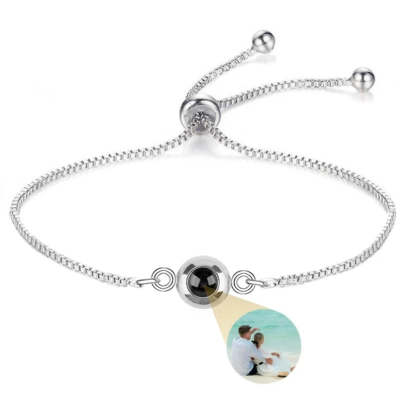 Pulseira personalizada com imagem interior para homens e mulheres, aço titânio corrente de ligação cubana, projeção foto personalizada
