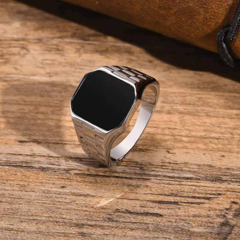Vnox-Pulseiras elegantes de aço inoxidável para homens e mulheres, sinete quadrado preto, anel de polegar do pinky, presentes para pai, pai, marido