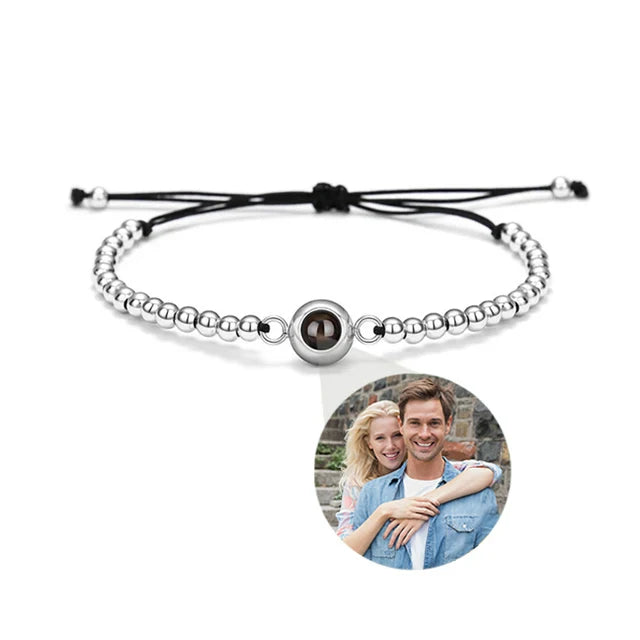 Pulseira personalizada com imagem interior para homens e mulheres, aço titânio corrente de ligação cubana, projeção foto personalizada