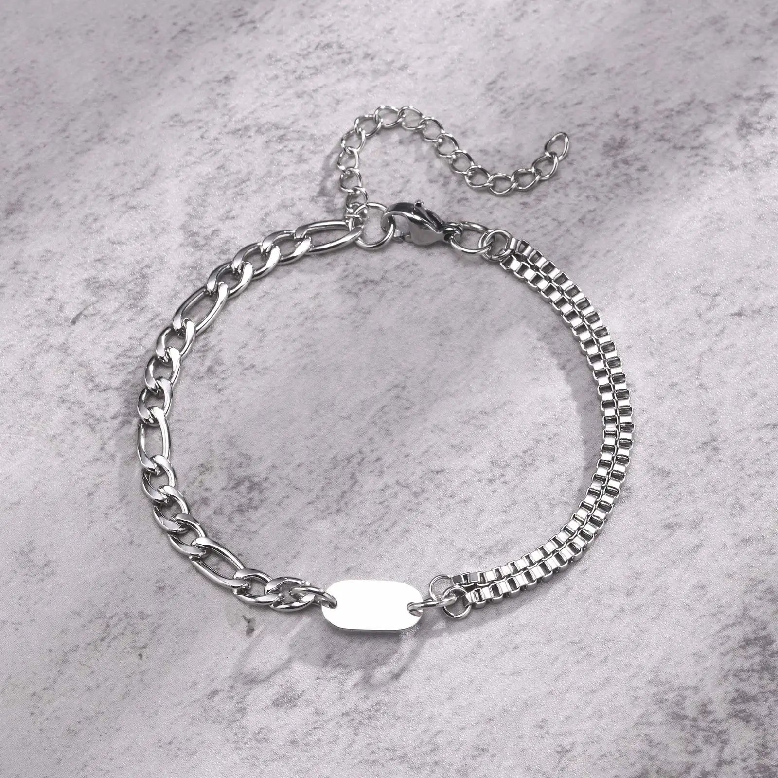 Pulseiras de corrente empilháveis unissex Vnox, corrente cubana Fogaro à prova d'água, pulseiras com nome de 26 letras, presente para homens e mulheres