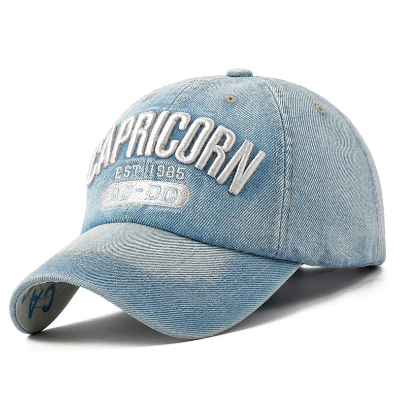 Boné jeans unissex, letra jeans bordada, chapéu snapback, chapéu hip-hop, chapéus esportivos de verão, homens e mulheres, 2022