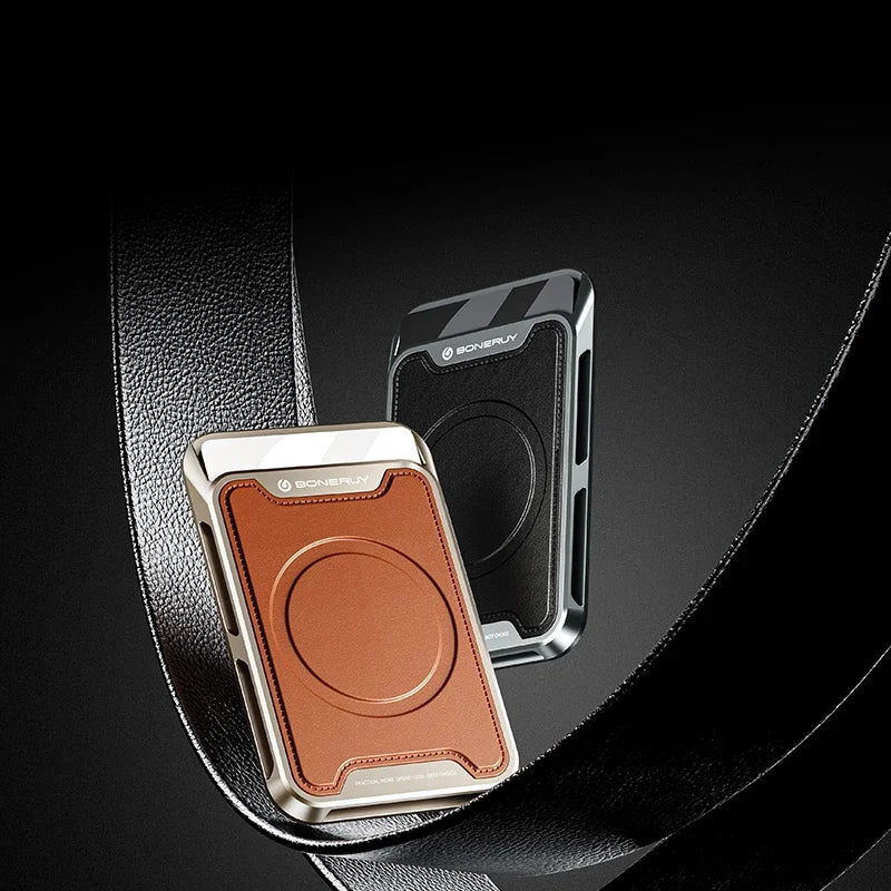 Couro de luxo magsafe magnético titular do cartão móvel para iphone 12 13 14 15 16 pro max alumínio móvel cartão bancário id carteira caso