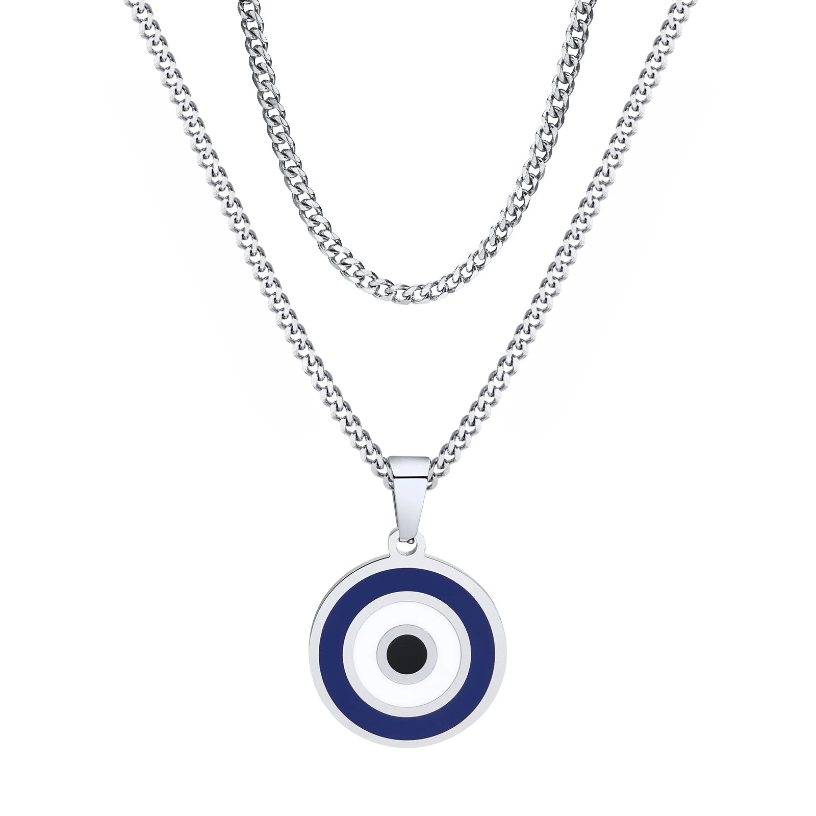 Vnox turco sorte dupla camada mau olhos pingente colar para homem, empilhados colar de olho azul conjunto jóias presente