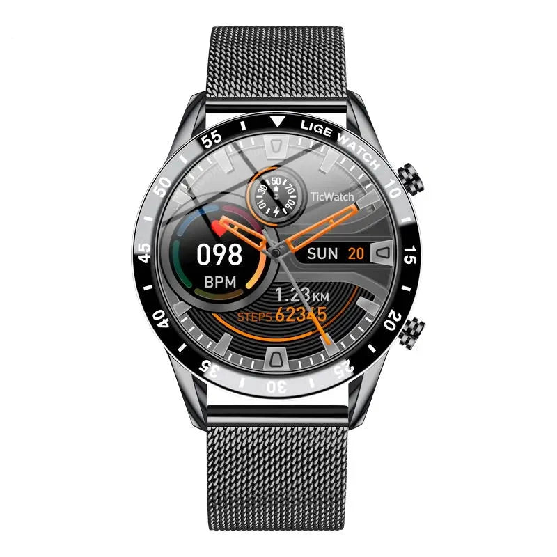 LIGE-Luxo Full Circle Touch Screen Smart Watch para Homens, Bluetooth Call, Faixa de Aço, Impermeável, Esportes, Fitness, Android, iOS