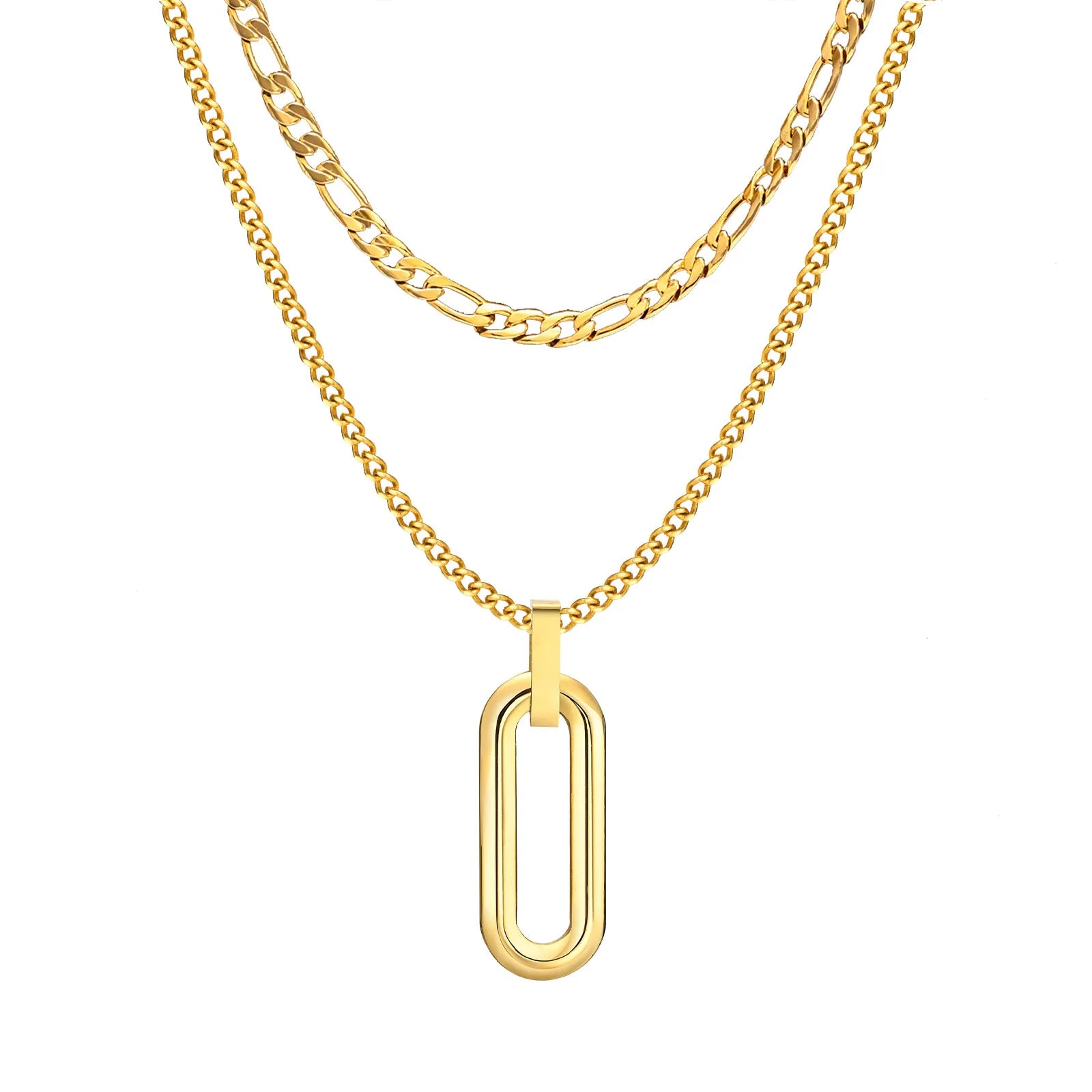 Colares de camadas Vnox para homens, pingente de barra oca geométrica de aço inoxidável com corrente de corda de caixa, joias de moda empilhadas