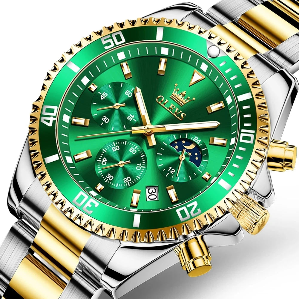OLEVS Relógio de pulso de luxo masculino, top relógios masculinos, cronógrafo impermeável, high-end, fase original da lua, quartzo, 2870