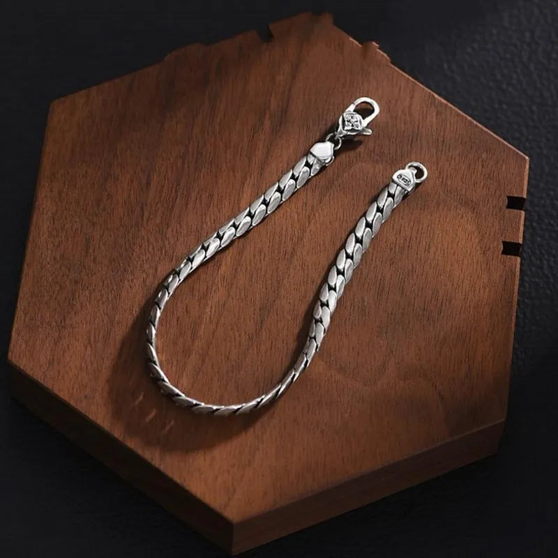 Pulseira cubana de prata esterlina s925 para homens e mulheres, presentes elegantes para joias, corrente de crochê artesanal, moda, simples