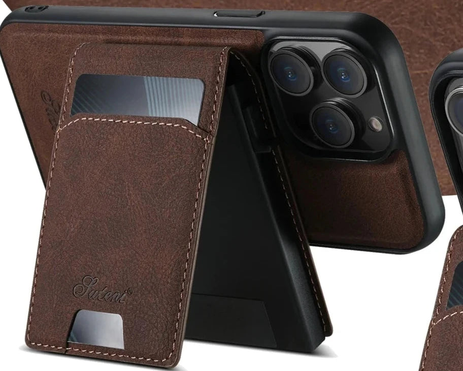 Suteni carteira para homens de carregamento sem fio caso telefone titular do cartão couro bolso magnético capa para iphone 12 13 14 16promax 15plus