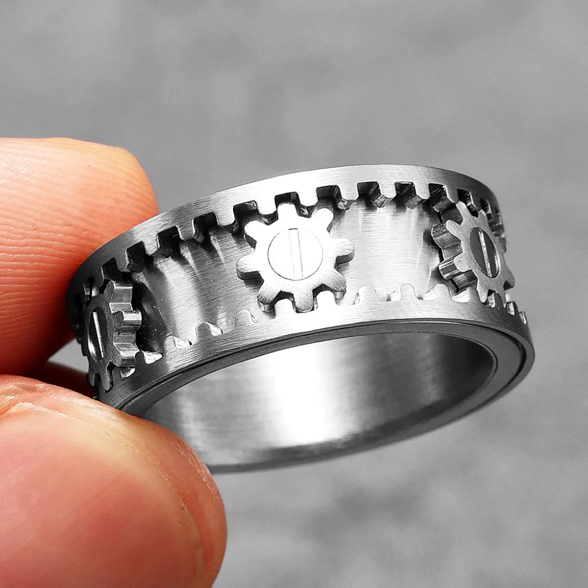 Fidget Spinner Gear Rings para homens e mulheres, aço inoxidável, Punk Jewelry, novo no rock, coisas estranhas, acessórios de moda, presente, atacado