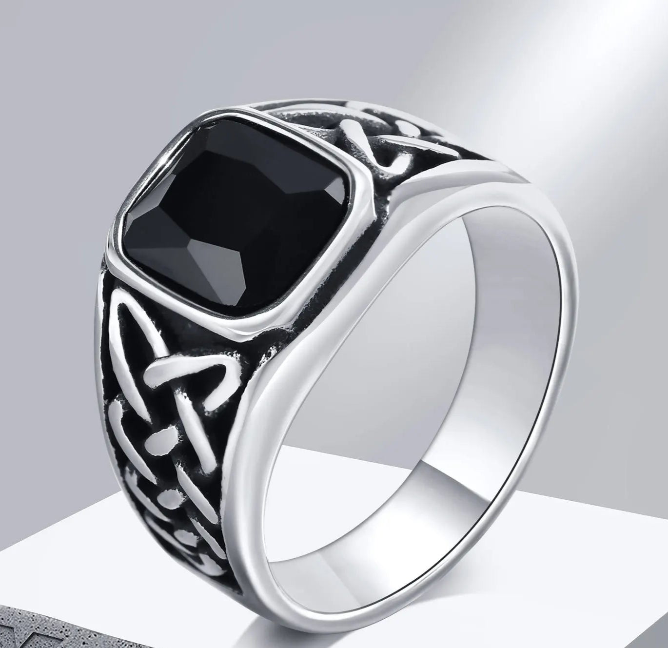 Vnox Chunky Punk Anéis para Homens, Viking Knot Rune Finger Band, Heavy Big Stone Jóias Masculinas