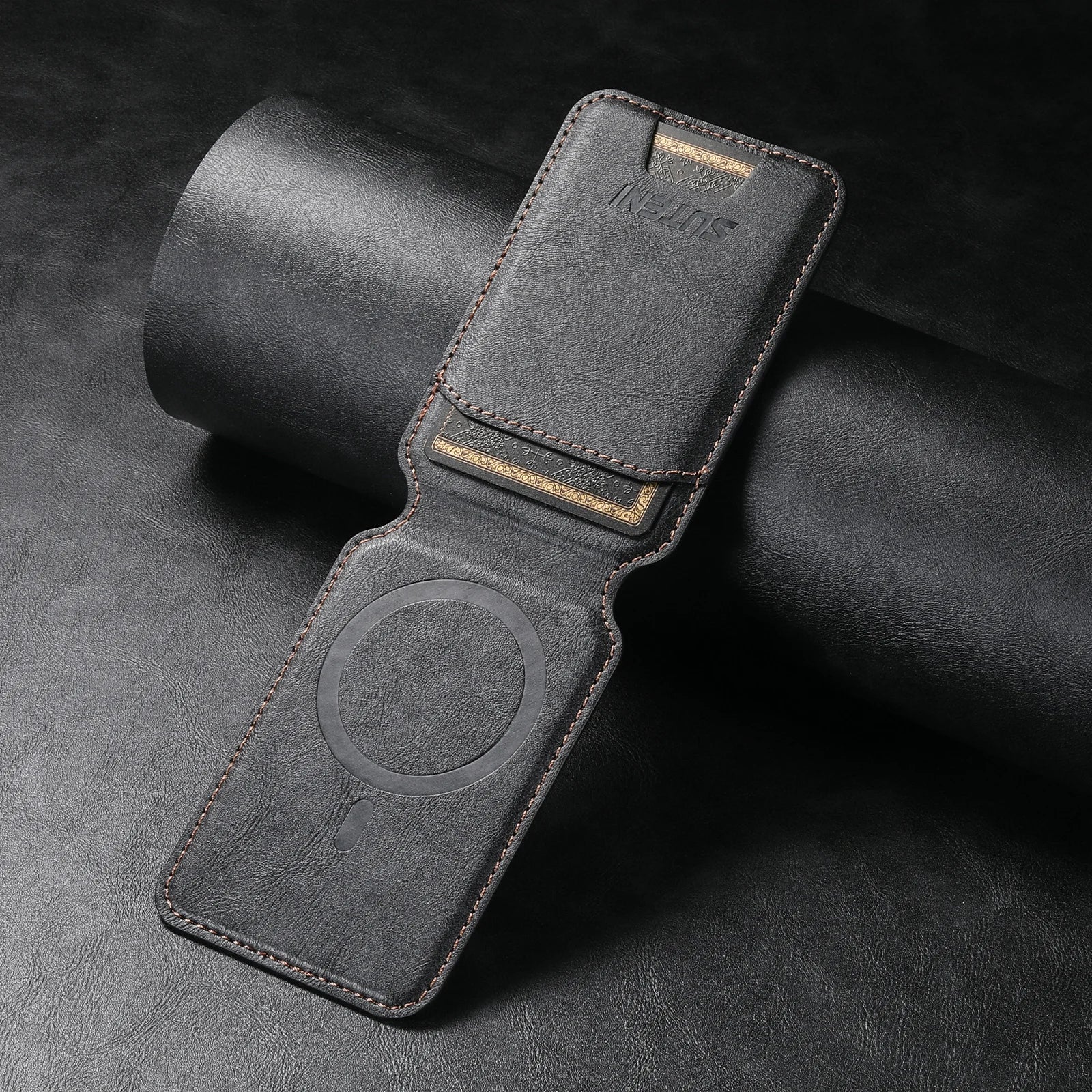 Magsafe Suporte de cartão magnético para iPhone, estojo de celular de couro, carteira de identificação, iPhone 14, 11, 12, 13, 15, 16 Pro Max, 15Plus, Luxo