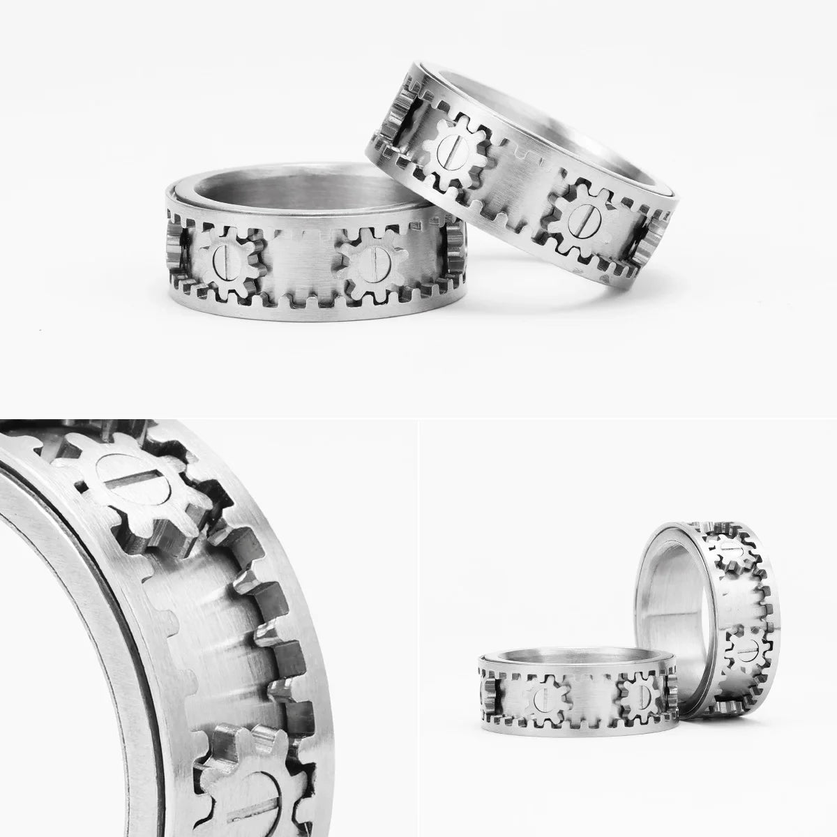 Fidget Spinner Gear Rings para homens e mulheres, aço inoxidável, Punk Jewelry, novo no rock, coisas estranhas, acessórios de moda, presente, atacado