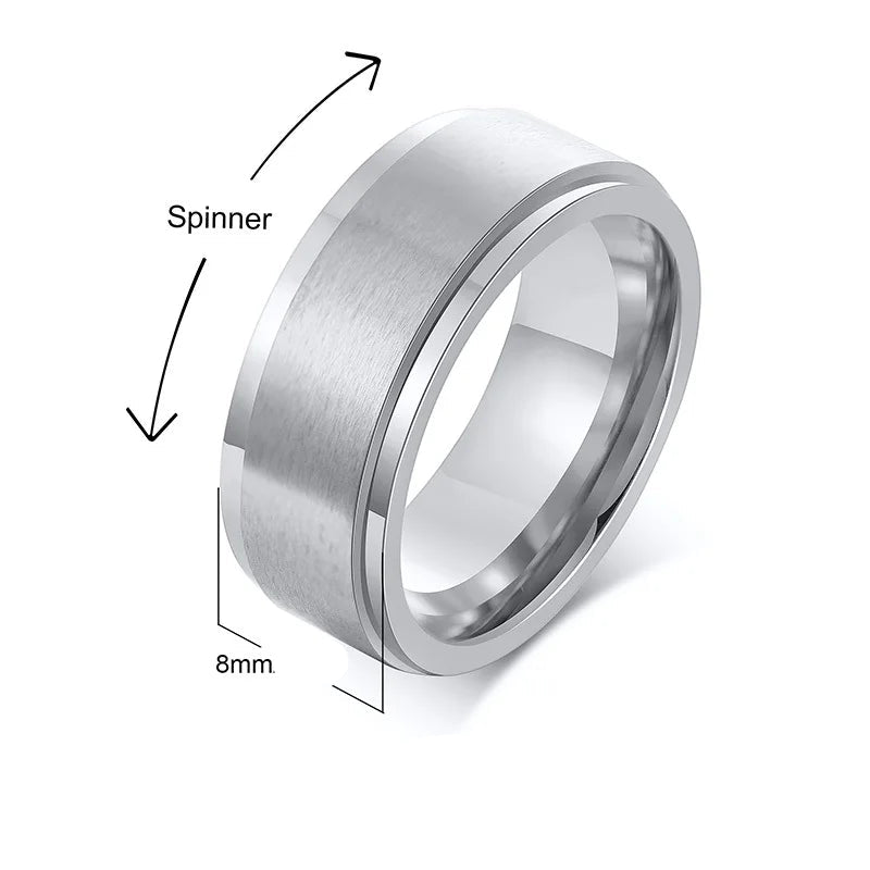 Vnox anel giratório personalizado para homens e mulheres, 6mm, aço inoxidável, faixa de casamento rotativa, nome personalizado, data, inicial, anel de cauda masculino