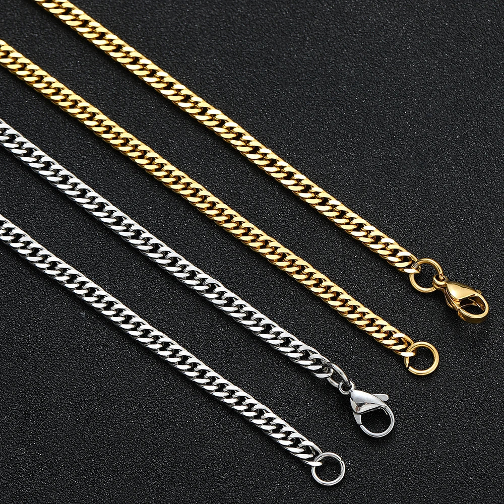 Pulseira Corrente Dourada em Aço Inoxidável 316L para Homens e Mulheres, Jóias da Moda Simples, Presente Preto, Novo, Largura 4mm, 18 cm, 20cm