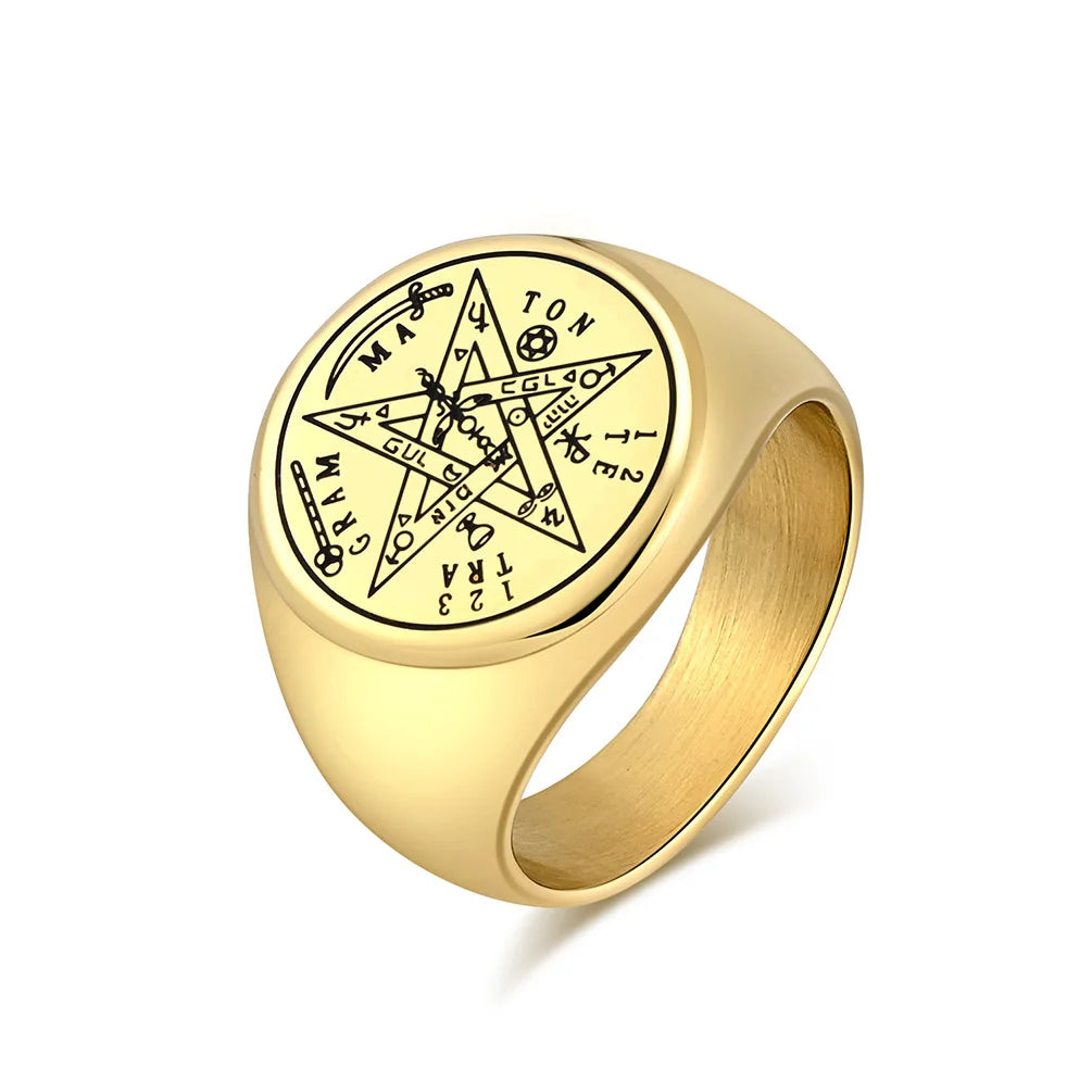 Anel Pentáculo de Aço Inoxidável para Homens, Tetragrammaton Judaico, Pentagrama Hebraico, Proteção De Poder De Bruxaria, Amuleto Jóias