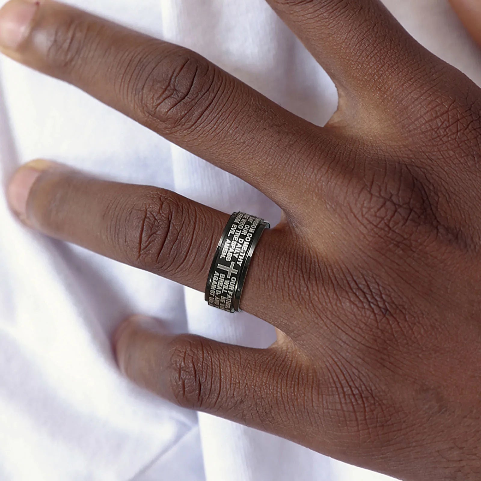 Ring-anel giratório de 8mm masculino, joia de dedo de aço inoxidável, rot, de bíblia, ideal para alívio de estresse e fé