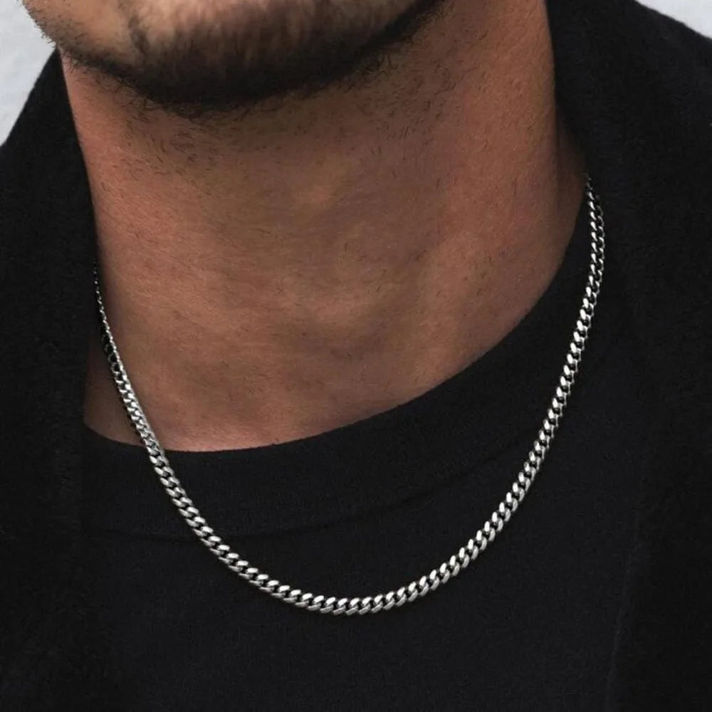 Colares Cubanos em Corrente para Homens e Mulheres, Aço Inoxidável, Curb Link, Collar Punk, Joias para Papai, Marido, BFF, Aniversário, 3-11mm