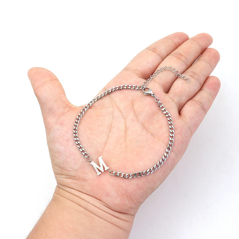 Clássico A-Z Pulseira Carta Inicial para Homens, Corrente De Aço Inoxidável Artesanal, Presente Da Jóia, Novo