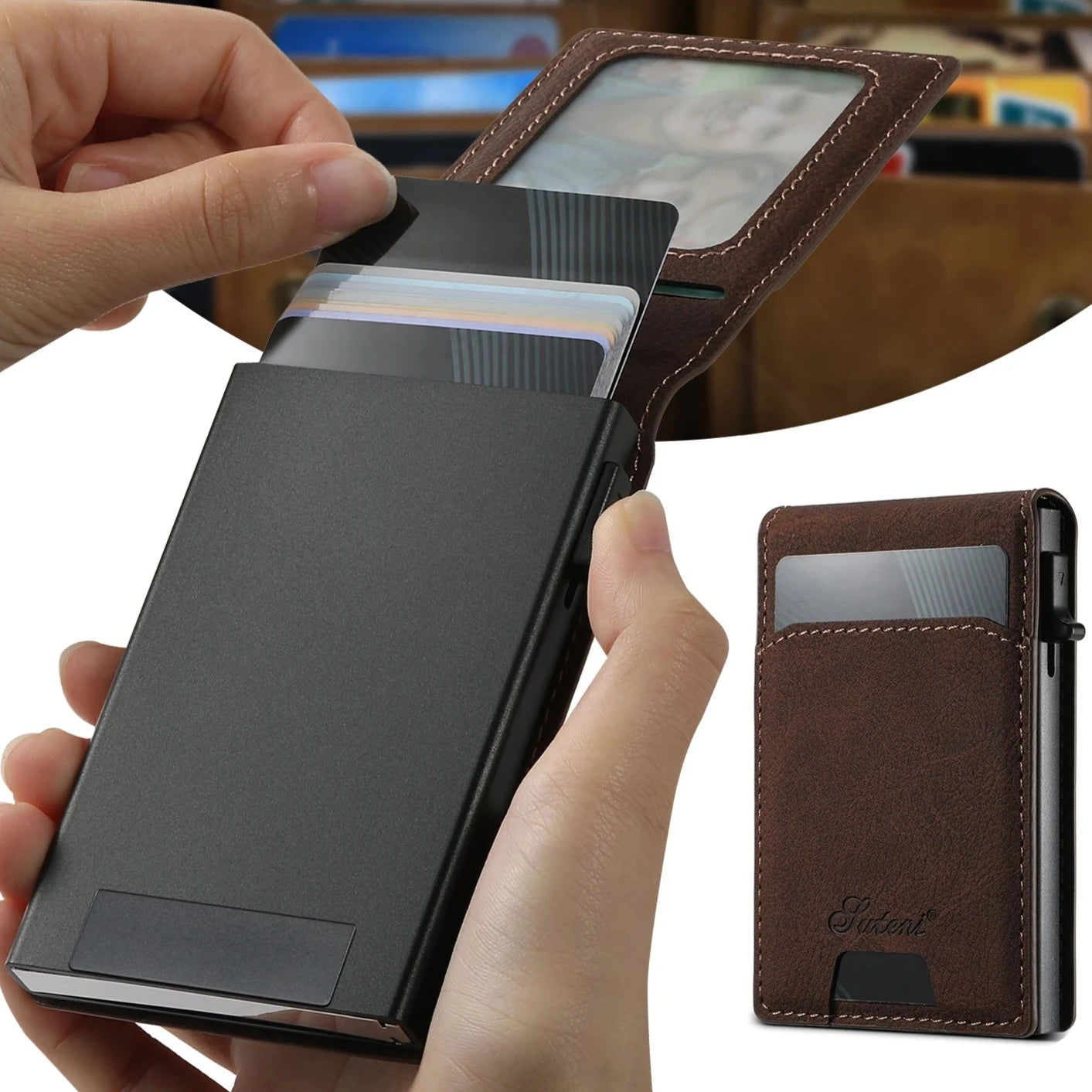 Suteni carteira para homens de carregamento sem fio caso telefone titular do cartão couro bolso magnético capa para iphone 12 13 14 16promax 15plus