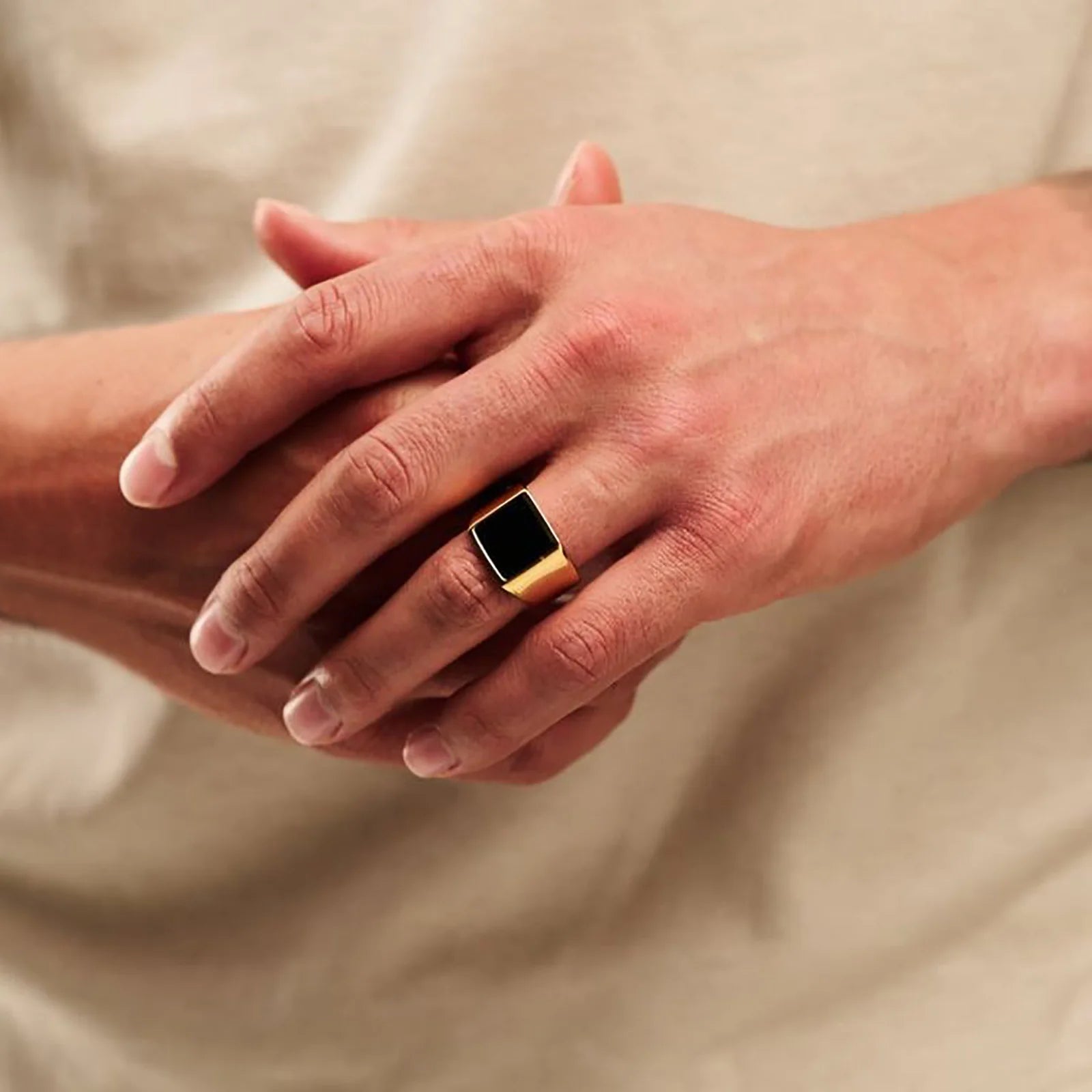 Vnox-Pulseiras elegantes de aço inoxidável para homens e mulheres, sinete quadrado preto, anel de polegar do pinky, presentes para pai, pai, marido