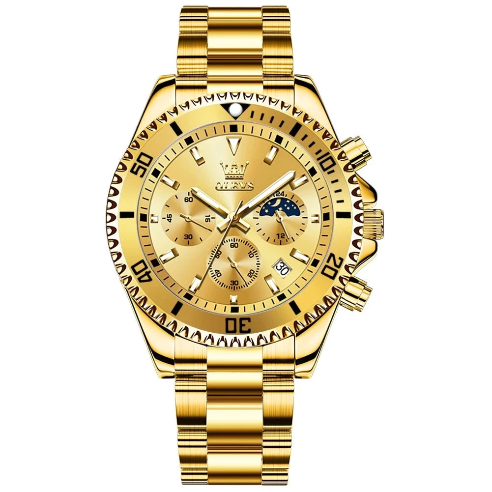 OLEVS Relógio de pulso de luxo masculino, top relógios masculinos, cronógrafo impermeável, high-end, fase original da lua, quartzo, 2870