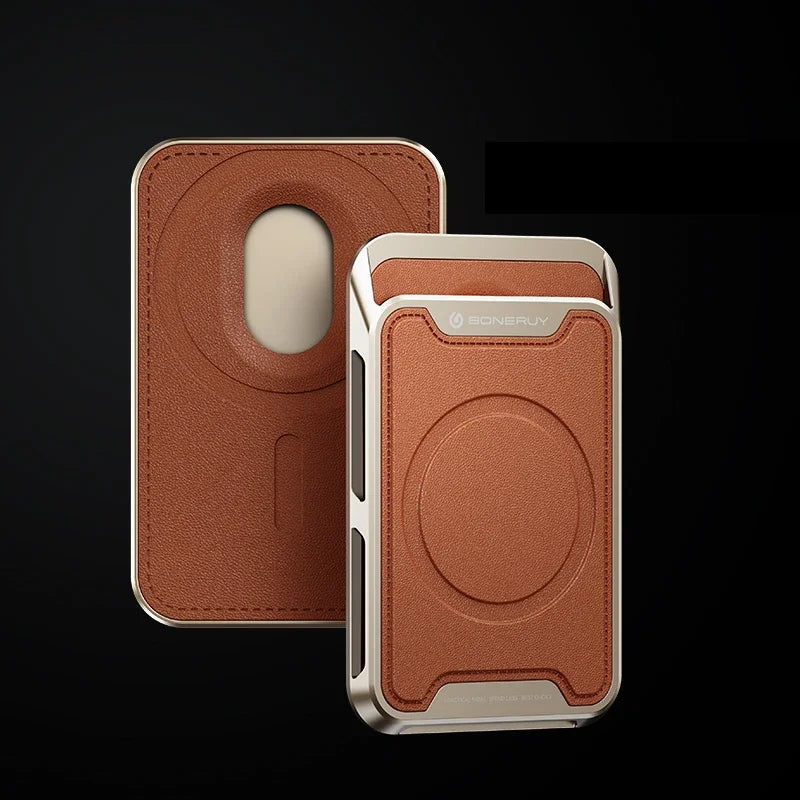 Couro de luxo magsafe magnético titular do cartão móvel para iphone 12 13 14 15 16 pro max alumínio móvel cartão bancário id carteira caso