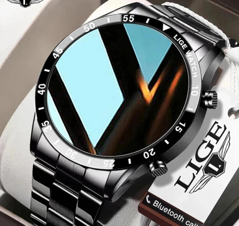 LIGE-Luxo Full Circle Touch Screen Smart Watch para Homens, Bluetooth Call, Faixa de Aço, Impermeável, Esportes, Fitness, Android, iOS